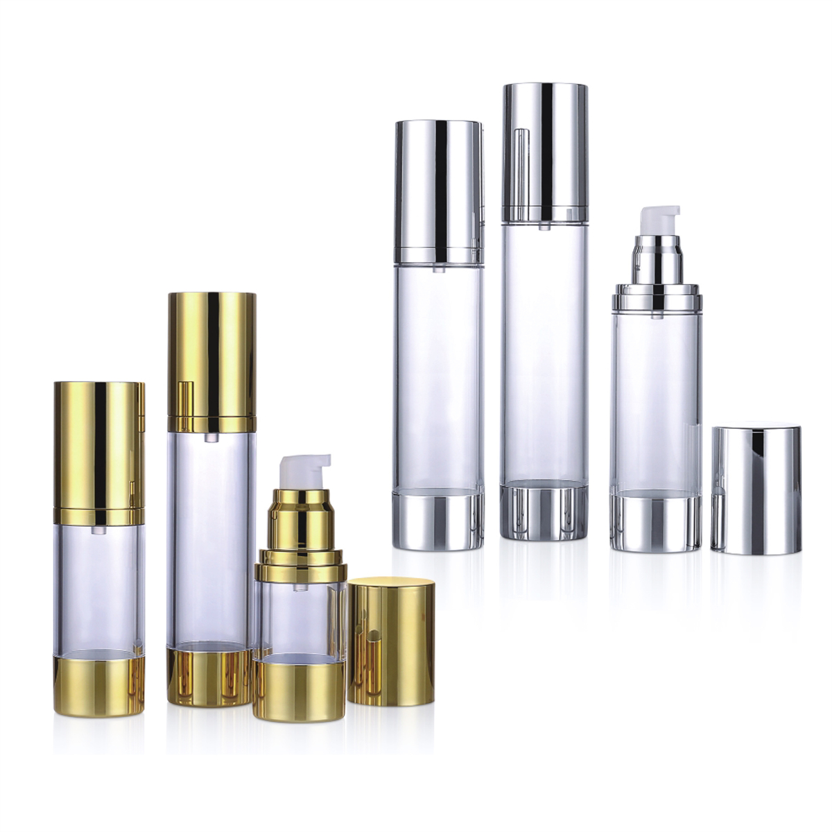 15ml 30ml 50ml 80ml 100 ml 120ml gümüş özel etiket losyonu esansiyel yağ pompası sis püskürtme ambalajı kozmetik havasız şişe l04