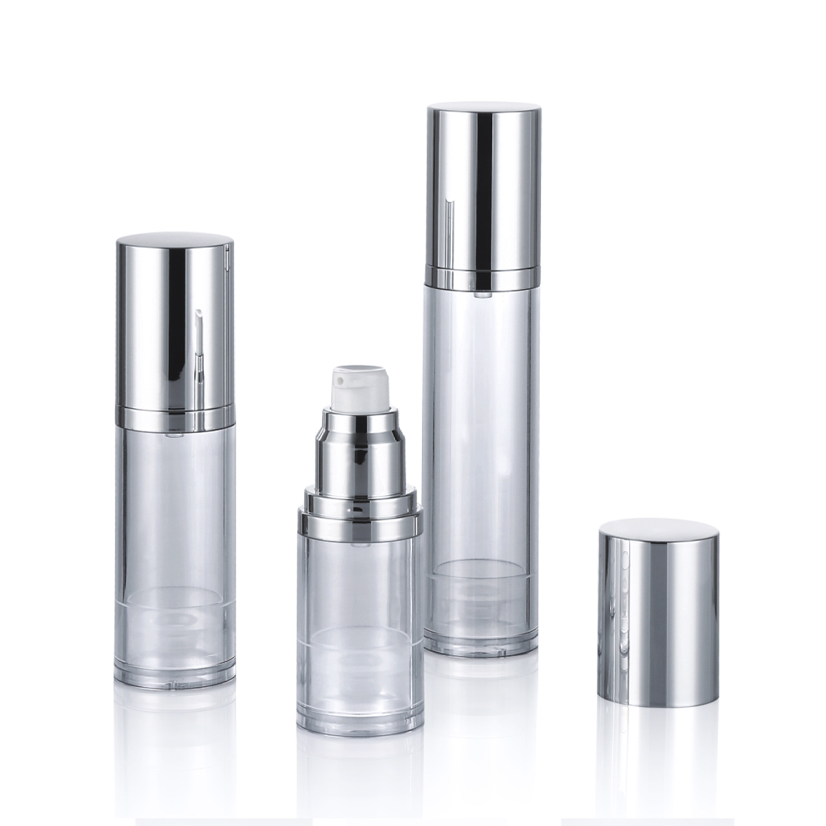 15ml 30ml 50ml Özel Parlak/Mat Gümüş Kozmetik Cilt Bakımı Havasız Pompa Şişesi L04-1