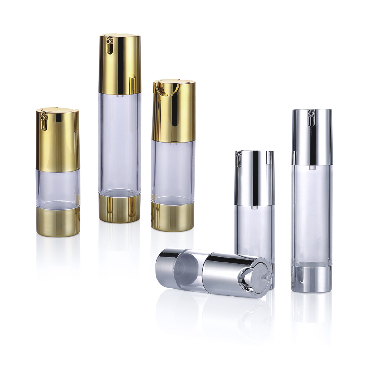 15ml 30ml 50ml Popüler Alüminyum U-Tip Nozul Losyon Şişesi Altın Şeffaf Essence Press Bottle Logo Mevcut L05