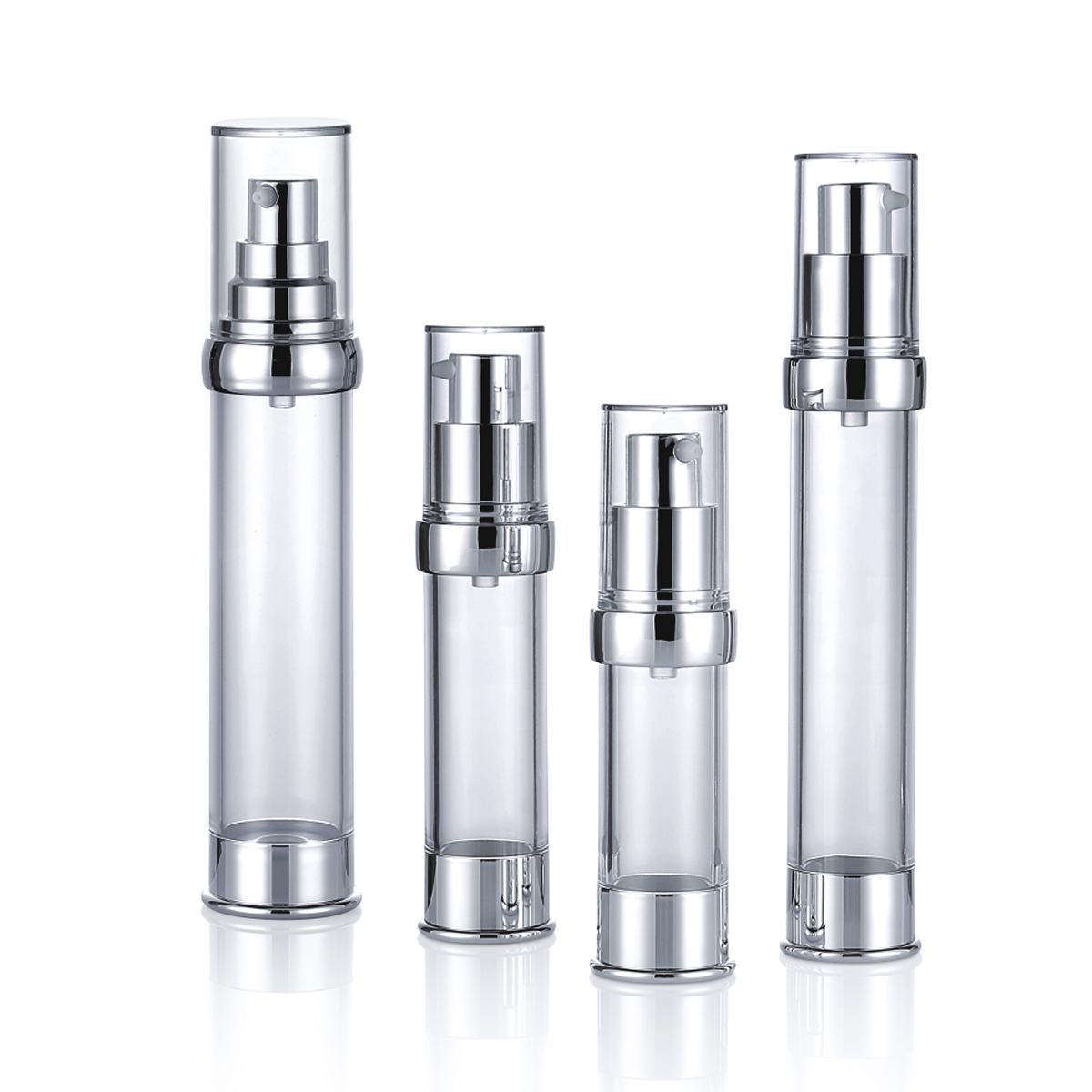 15ml 20ml 30ml 50ml 50ml Çok Boyutlu Şeffaf Gümüş Pres Pompası Essence Losyon Plastik Havasız Pompa Şişesi L08