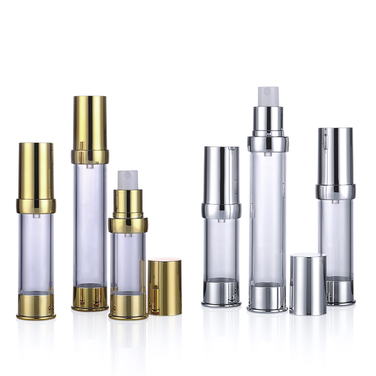 15ml 20ml 30ml 50ml Mini Parlak Altın/Gümüş Havasız Pompa Sprey Losyon Şişesi L08