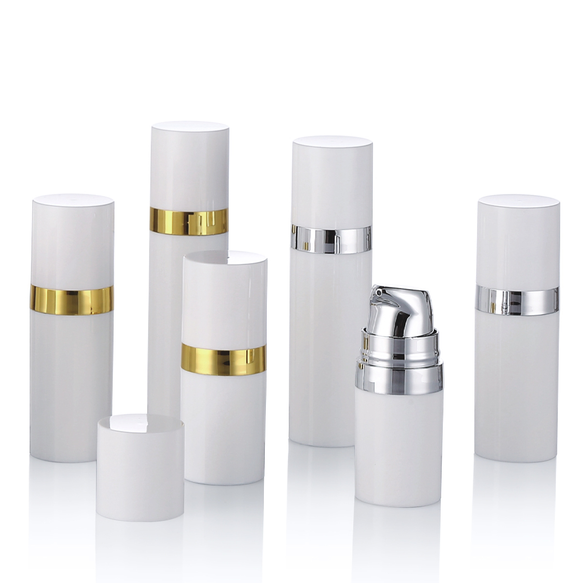 15ml 30ml 50ml Beyaz Havasız Pompa Şişesi Altın Çizgi Kaplı PP Losyon Kremi için Havasız Kozmetik Şişe L15