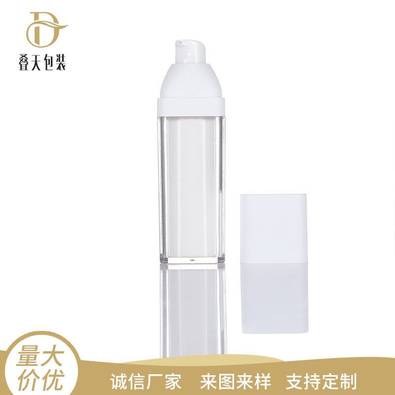 Beyaz Kare Vakum Losyon Şişesi 15/50ml Çift Katmanlı Döner Pres Essence Kozmetik Alt Paket Vakum Şişesi